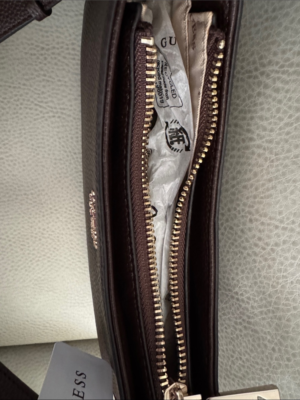 GUESS Dark Brown Pebbled Leather Crescent Shoulder Bag - Picture 2 of 2